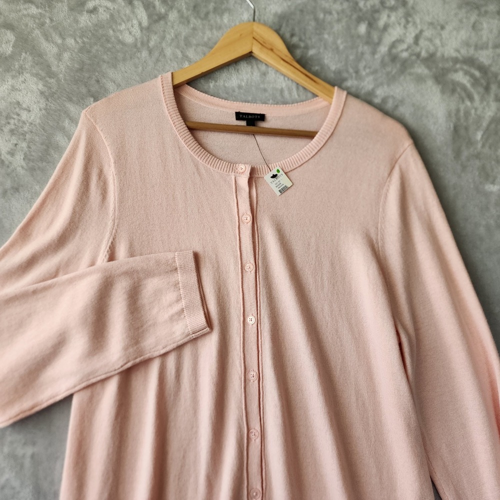 Talbots Cardigan Sweater Womens XL Cotton Cashmere Blend Soft Pink Button Front